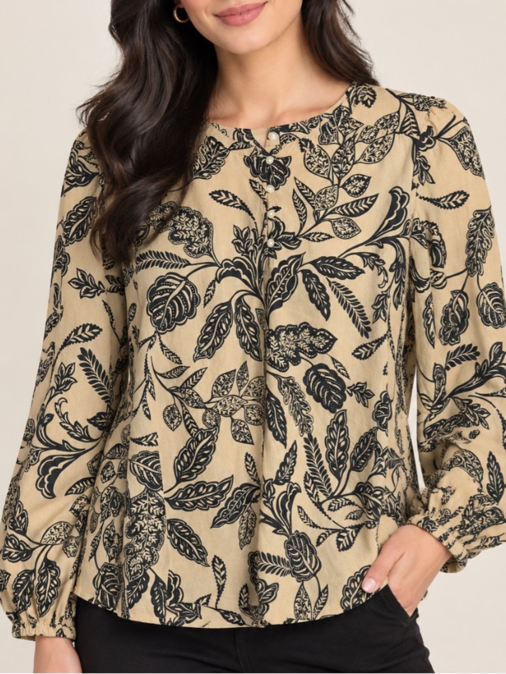 Ann Taylor Beige Floral Print Blouse M